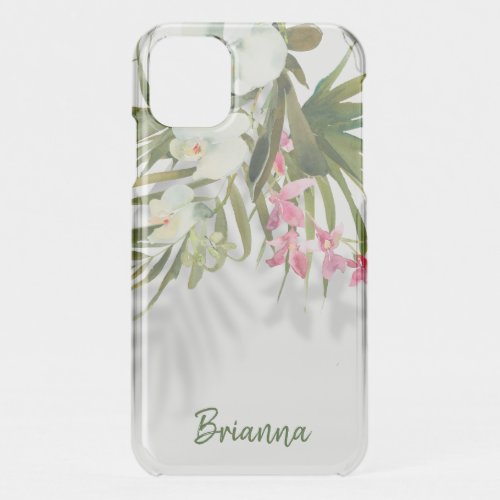 Tropical Palms Pink Orchids Shadows Personalized iPhone 11 Case