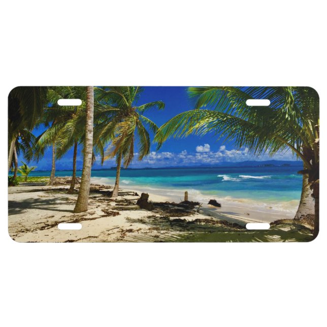 Tropical Palms San Blas Panama Sandy Beach Island License Plate (Front)