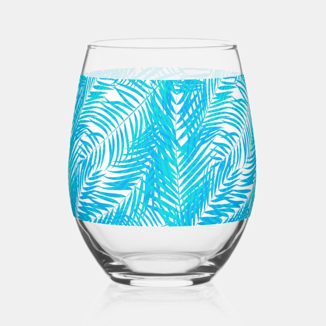 Tropical Palms   Stemless Wine Glass (Front)