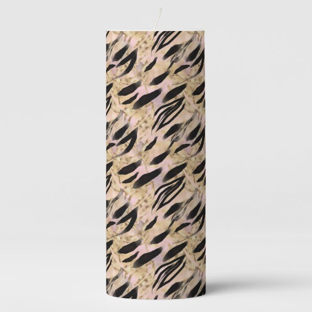 Tropical Palms Tiger Animal Print Pillar Candle (Front)