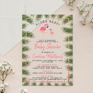 Tropical Palms Watercolor Flamingo Baby Shower Acrylic Invitations