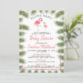 Tropical Palms Watercolor Flamingo Baby Shower Invitation (Standing Front)