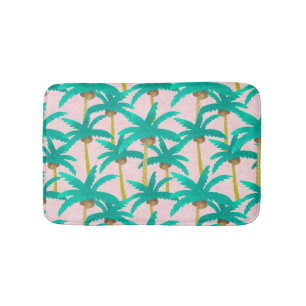 Tropical Palms: Watercolor Summer Pattern Bath Mat