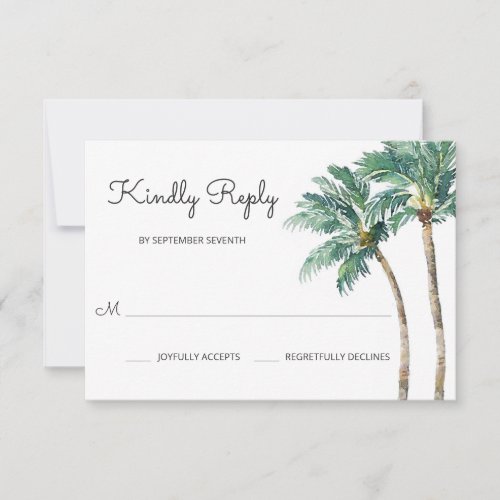Tropical Palms  Watercolor Wedding RSVP Card