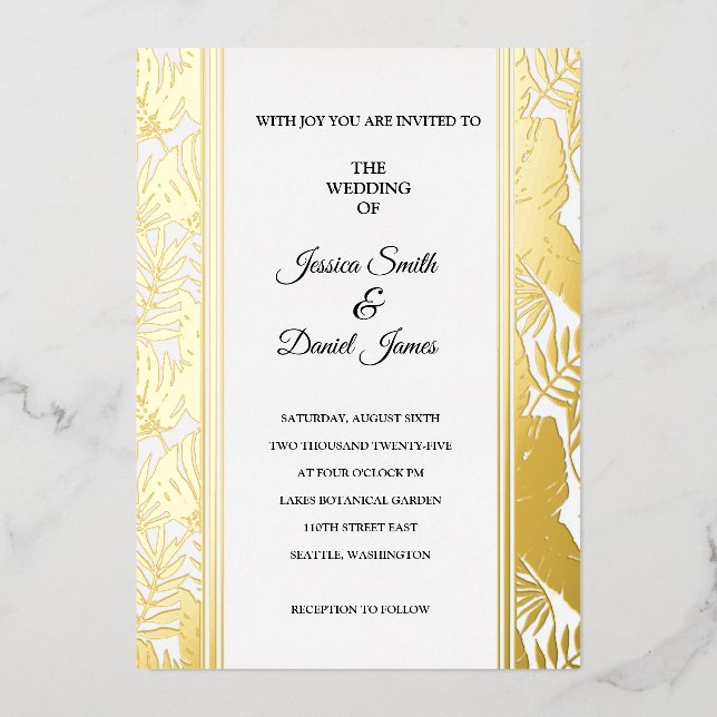 Tropical Palms Wedding  Foil Invitation (Front)