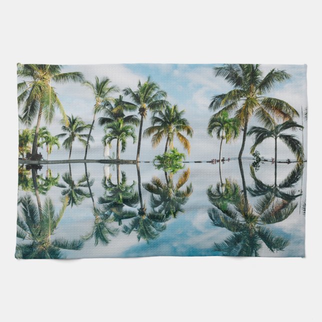 Tropical Palms with reflection in the Ocean. Towel (Horizontal)