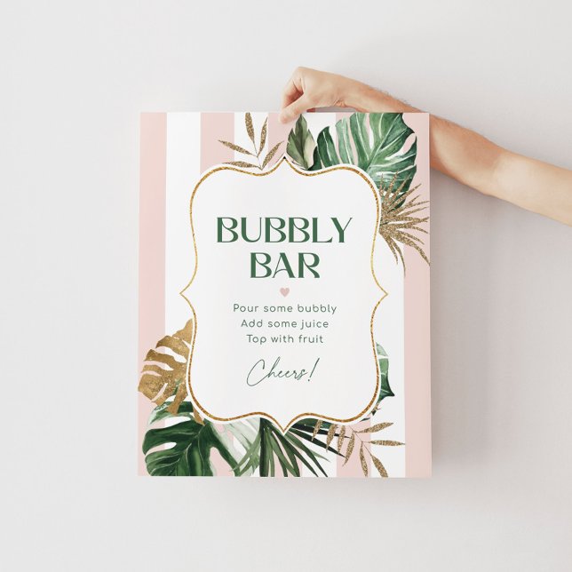 Tropical pam pink stripe bubbly bar bridal shower poster (Creator Uploaded)