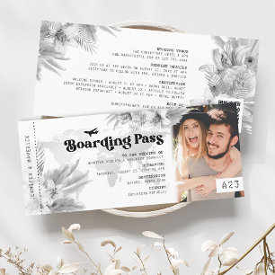 Tropical Pampas Boarding Pass Wedding Invitation
