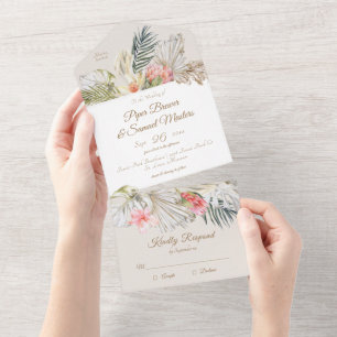 Tropical Pampas Botanicals Wedding All In One Invi Invitation