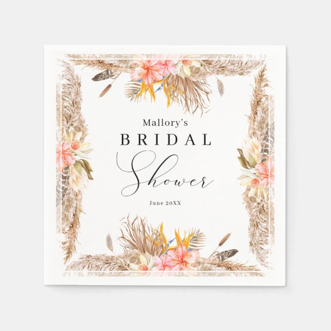 Tropical Pampas Bridal Shower  Napkins (Front)