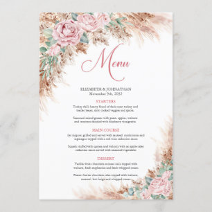 Tropical pampas grass and blush and greenery menu