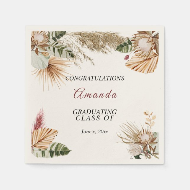  Tropical Pampas Grass Banana Leaves Napkins (Front)