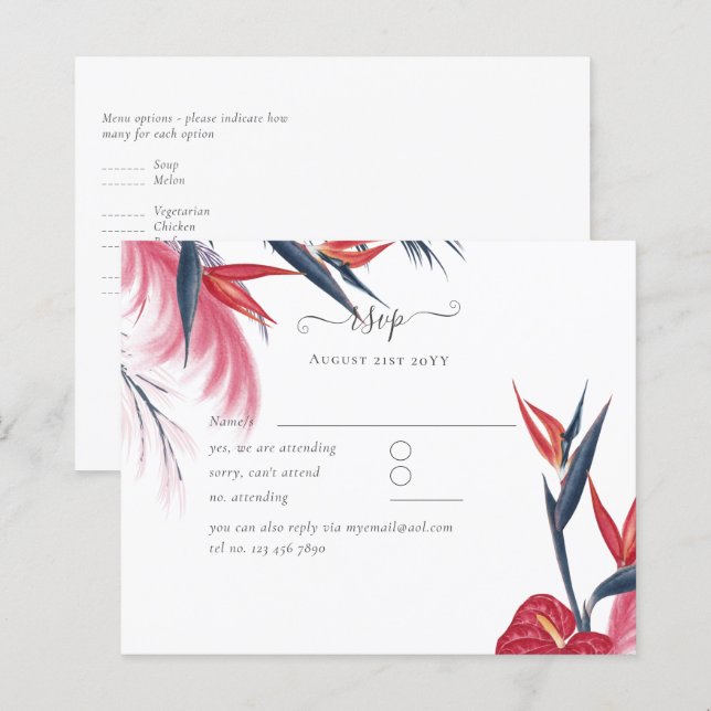Tropical Pampas Grass Navy Berry Wedding (Front/Back)
