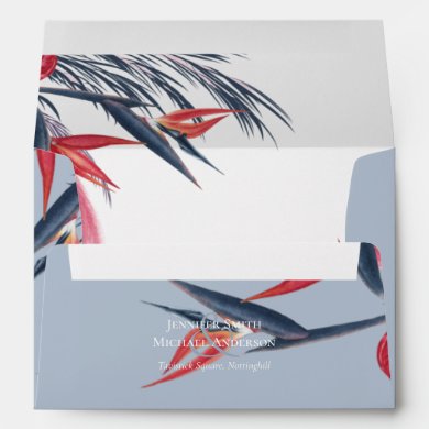 Tropical Pampas Grass Navy Berry Wedding Envelope