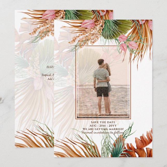 Tropical Pampas Grass PHOTO Terracotta Save The Date (Front/Back)