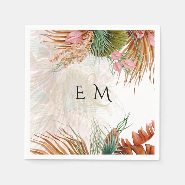 Tropical Pampas Grass Terracotta Wedding Napkins (Front)