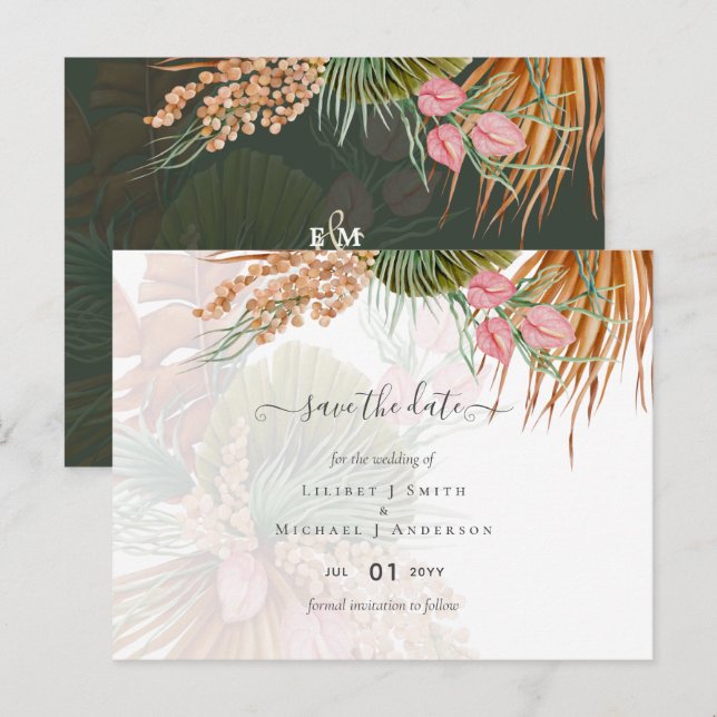 Tropical Pampas Grass Terracotta Wedding Postcard (Front/Back)