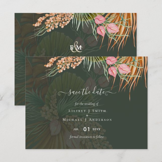 Tropical Pampas Grass Terracotta Wedding Postcard (Front/Back)