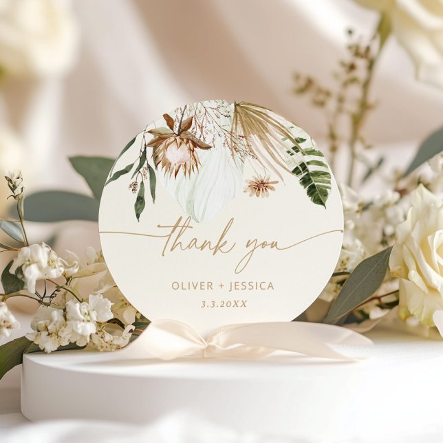 Tropical pampas grass wedding classic round stick classic round sticker (Creator Uploaded)