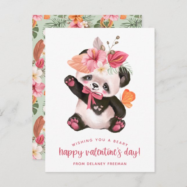 Tropical Panda Beary Happy Postcard Size Valentine (Front/Back)