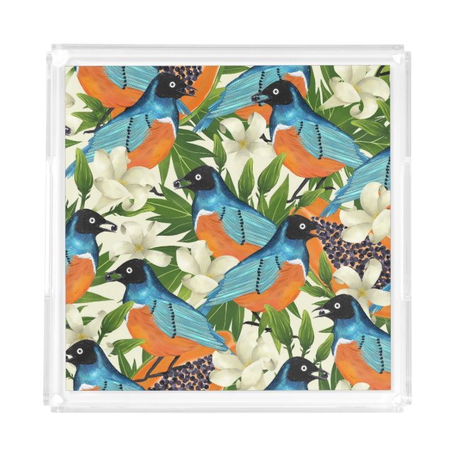 Tropical papaya and bird pattern. acrylic tray (Front)