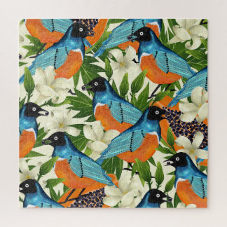 Tropical papaya and bird pattern. jigsaw puzzle