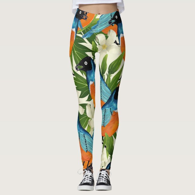 Tropical papaya and bird pattern. leggings (Front)