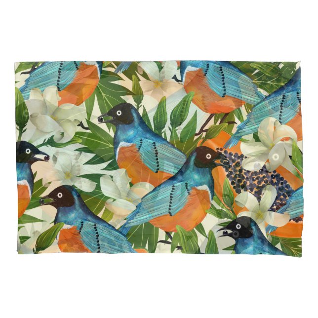 Tropical papaya and bird pattern. pillow case (Front)