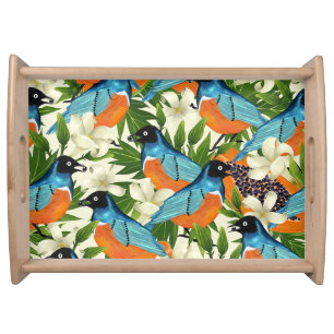 Tropical papaya and bird pattern. serving tray