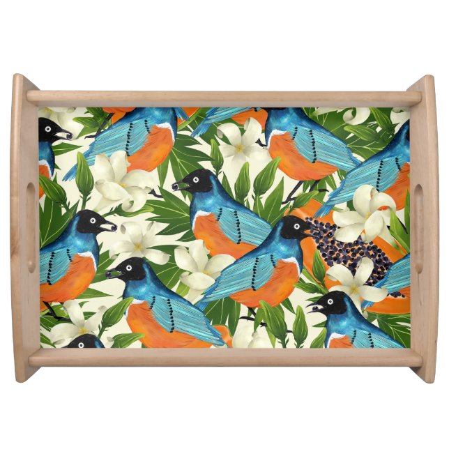 Tropical papaya and bird pattern. serving tray (Front)