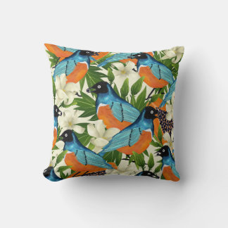 Tropical papaya and bird pattern. throw pillow