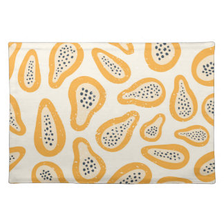 Tropical Papaya: Grunge, Hand Drawn. Cloth Placemat