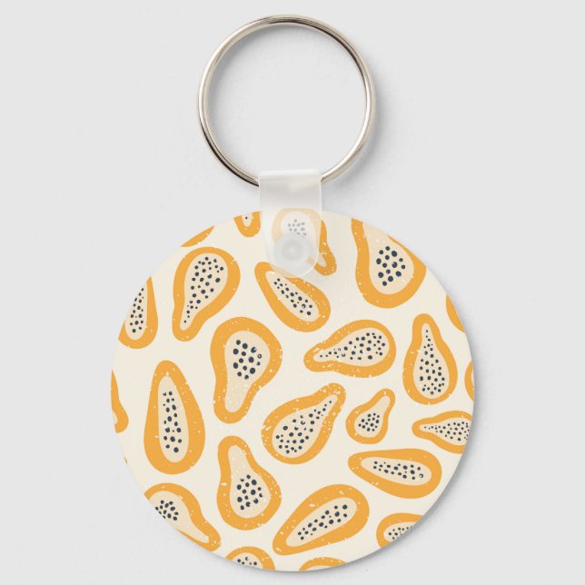 Tropical Papaya: Grunge, Hand Drawn. Keychain (Front)