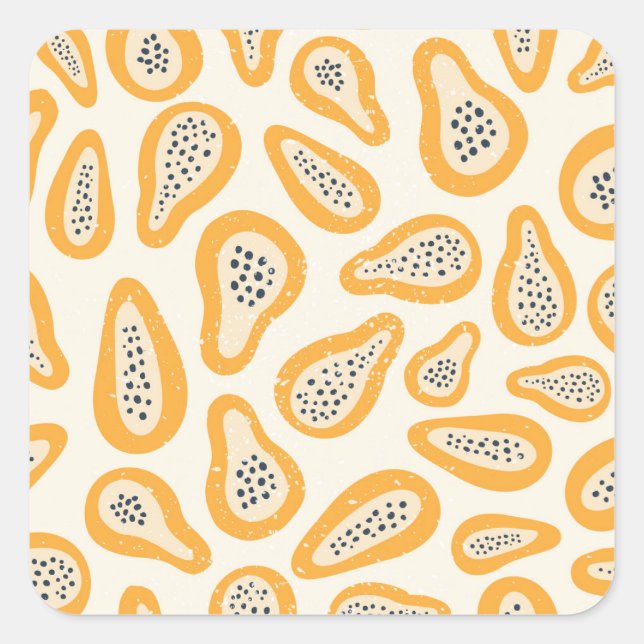Tropical Papaya: Grunge, Hand Drawn. Square Sticker (Front)
