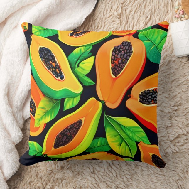 Tropical Papaya Paradise Throw Pillow (Blanket)