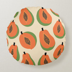 Tropical Papaya Warm Orange Round Pillow