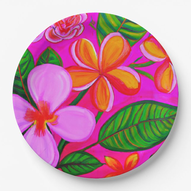 Tropical paper party plates (Front)