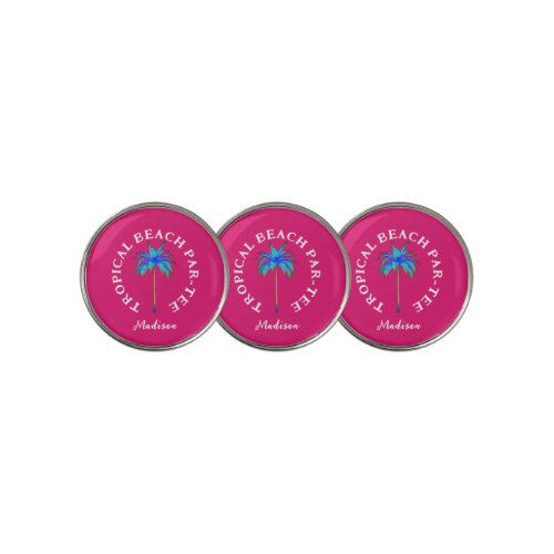 Tropical Par Tee Teal Pink Palm Tree Personalized Golf Ball Marker