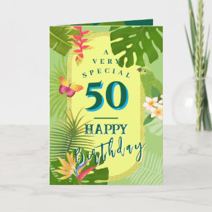 Tropical Paradise 50th Green Birthday Card