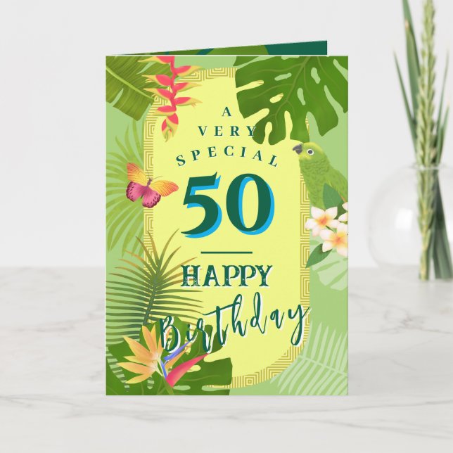 Tropical Paradise 50th Green Birthday Card (Front)
