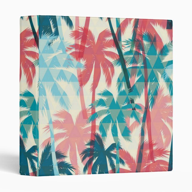 Tropical Paradise - Aqua, Blue, Pink Palm trees 3 Ring Binder (Front/Spine)