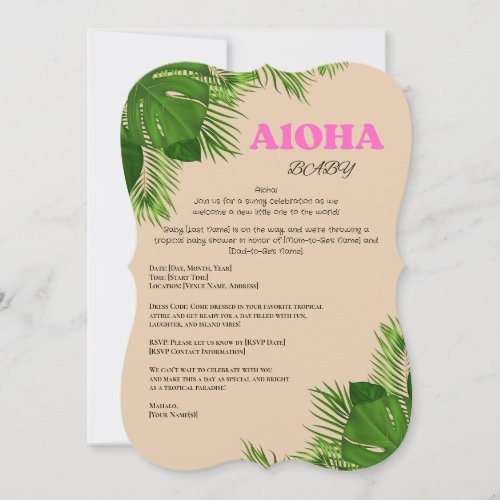 Tropical Paradise Baby Shower Aloha Baby Invite