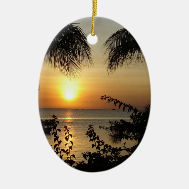 Tropical Paradise Beach Ceramic Ornament (Front)