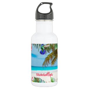 Tropical Paradise Beach Floral Hawaiian Stainless Steel Water Bottle