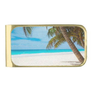 Tropical Paradise Beach Gold Finish Money Clip