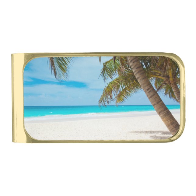 Tropical Paradise Beach Gold Finish Money Clip (Front)