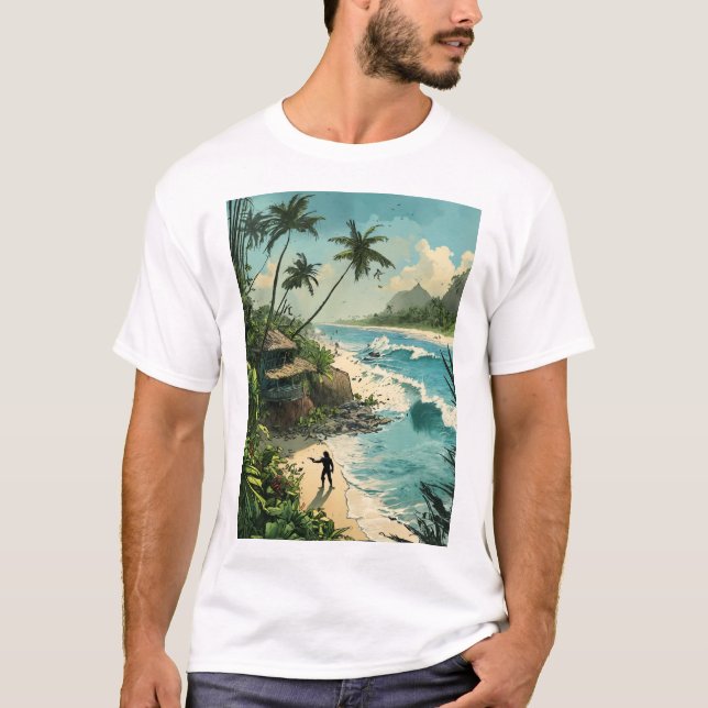Tropical Paradise Beach Scene T-Shirt (Front)