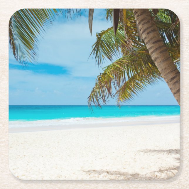 Tropical Paradise Beach Square Paper Coaster (Front)