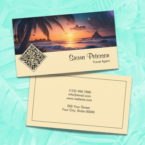Tropical Paradise Beach Sunset QR Code Business Card