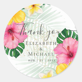 Tropical Paradise Beach Wedding Vibrant Florals Classic Round Sticker